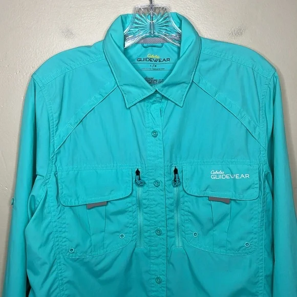 CABELA’S Guidewear Button Down Shirt Aqua Gorpcore Fishing Camping Venting Lg - Picture 8 of 14